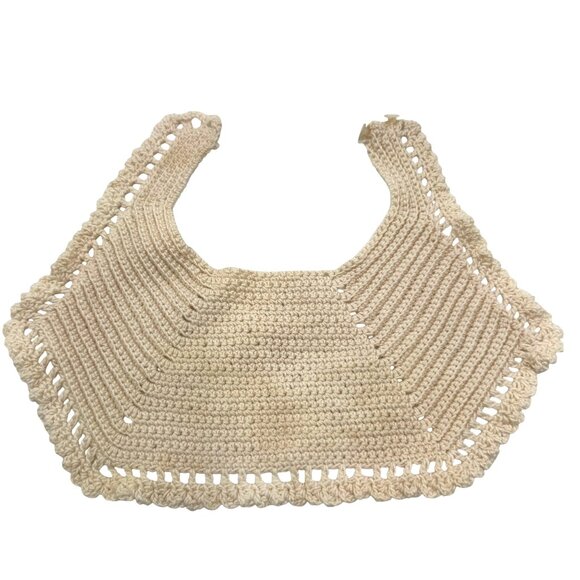 Handmade Vtg Crochet Baby or Doll Bib w/Delicate Scalloped Edges Creamy Beige - Picture 1 of 10